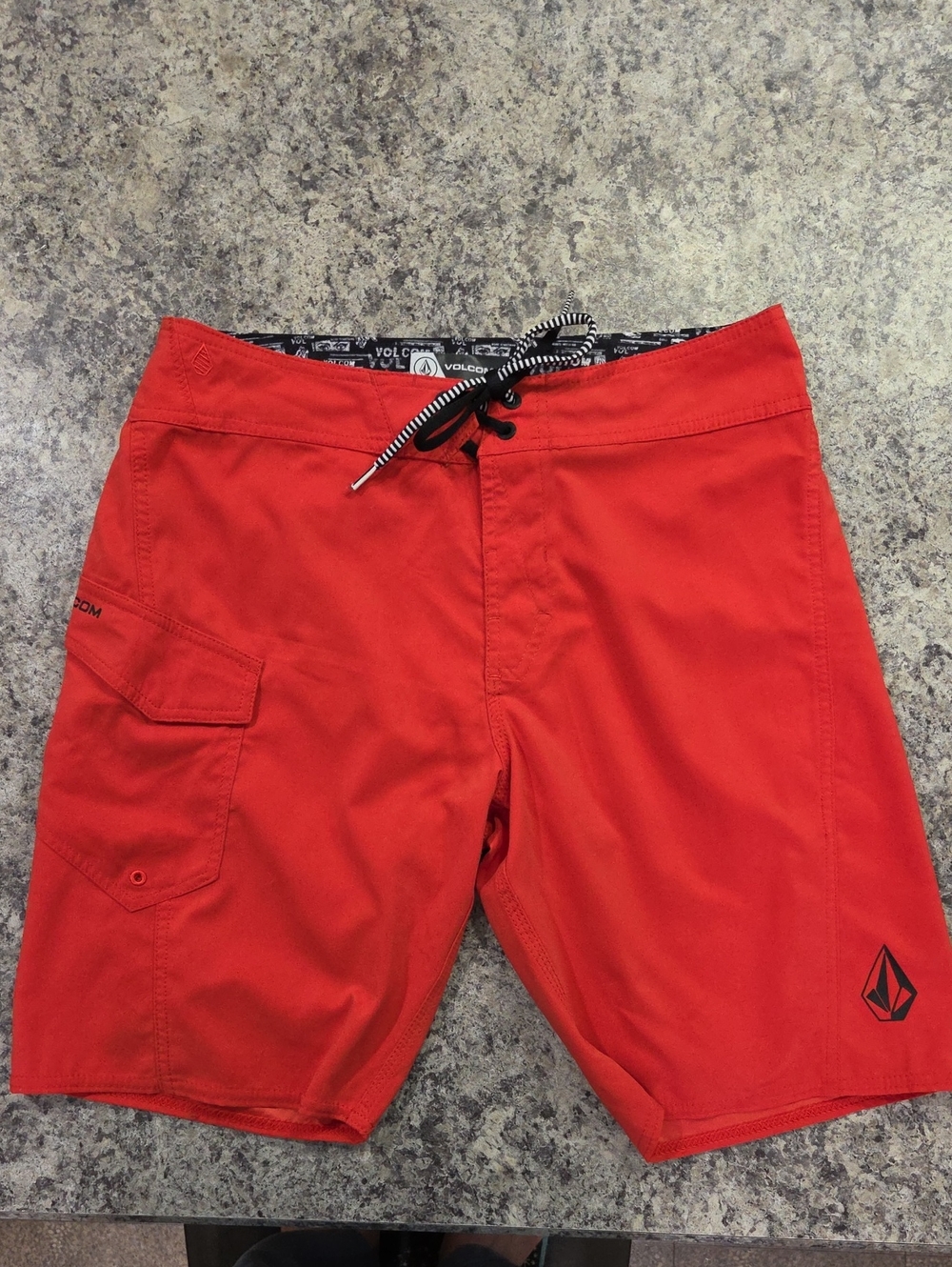 Volcom Men’s Red Boardshorts with Black Drawstring